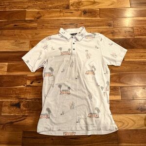 Travis Mathew's Men's White Polo Shirt with Print medium worn once campers